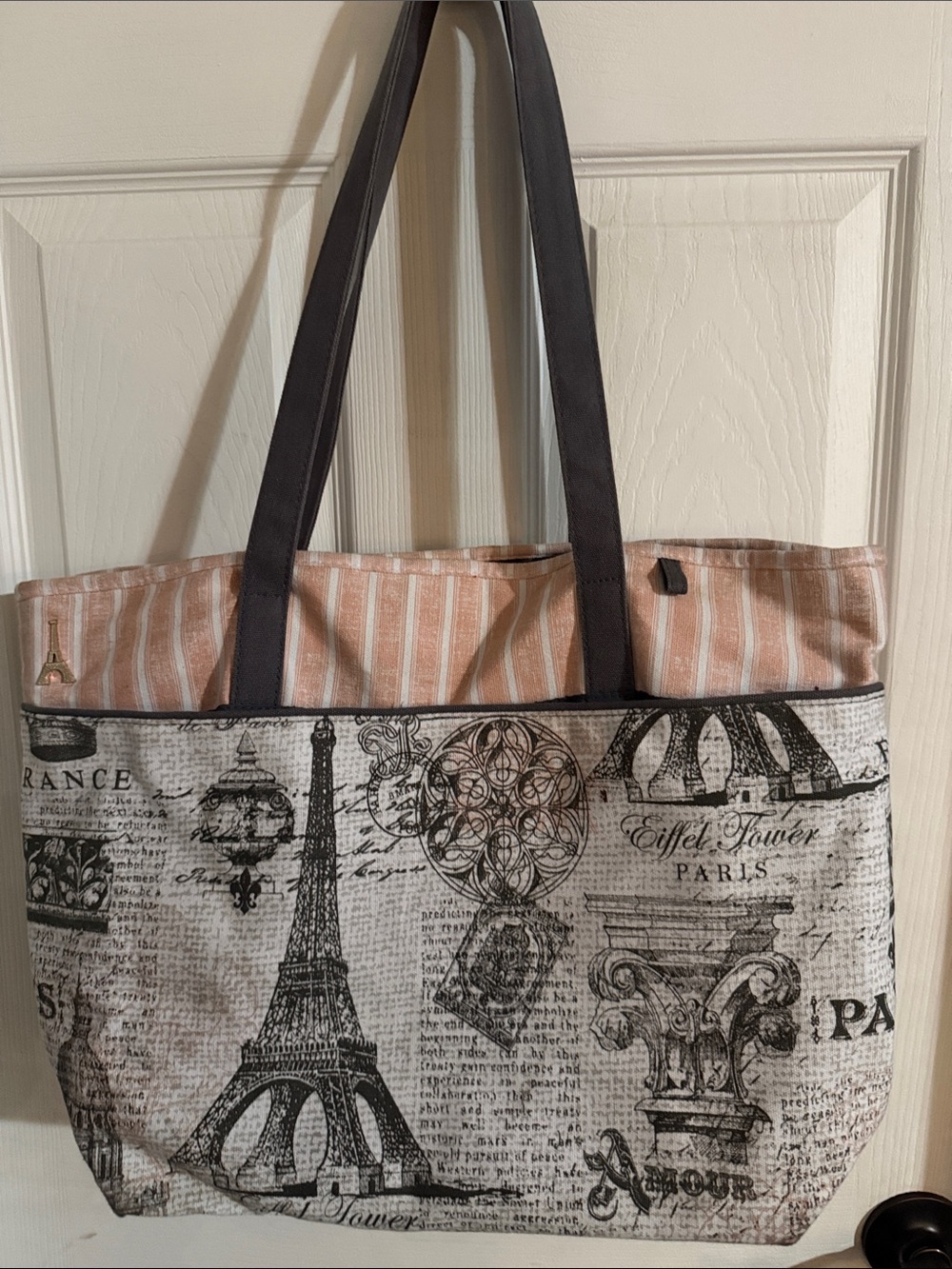 Paris Eiffel Tower Printed Tote Bag - Pink & Black
